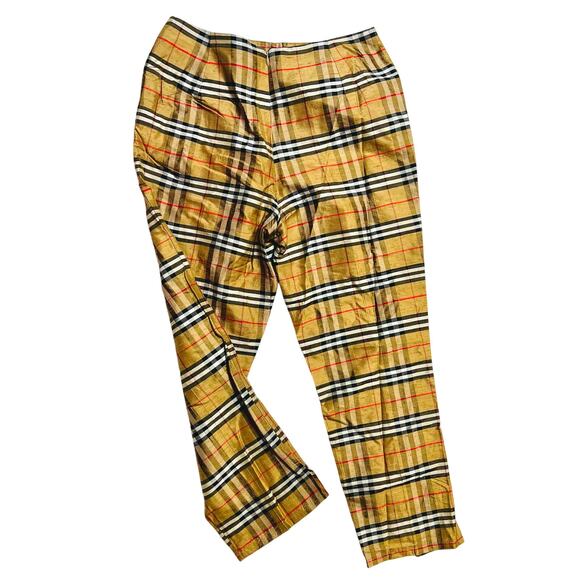 Vintage Karen Warren Raw Silk Gold Plaid Check Pants – Size 6
Made in USA - Picture 2 of 5